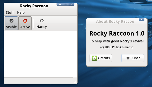 (Screenshots of the Rocky Raccoon user interface)